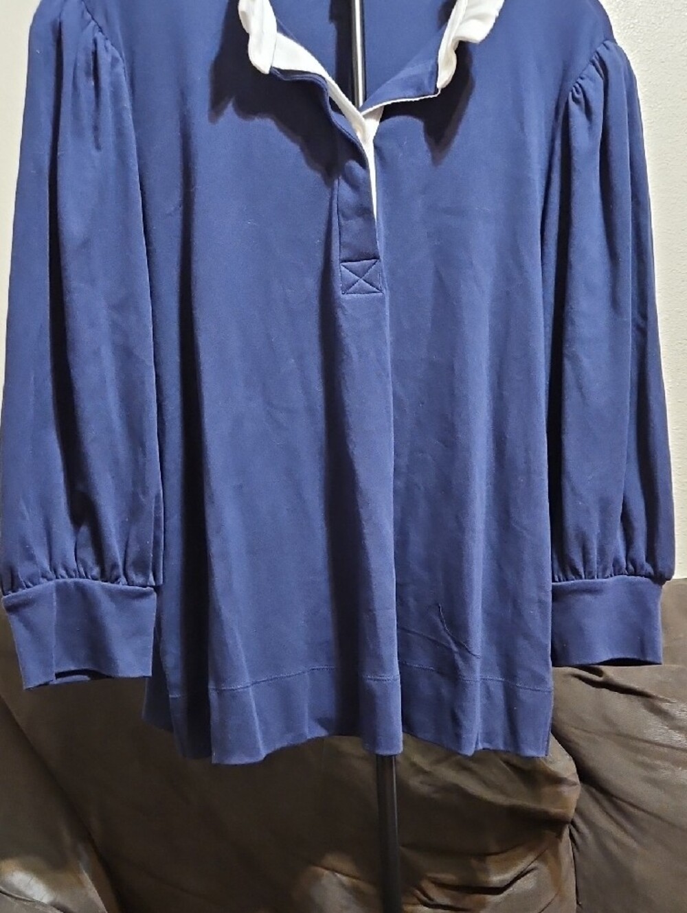 crown & ivy Navy Blouse with White Ruffle Collar - Picture 3 of 8